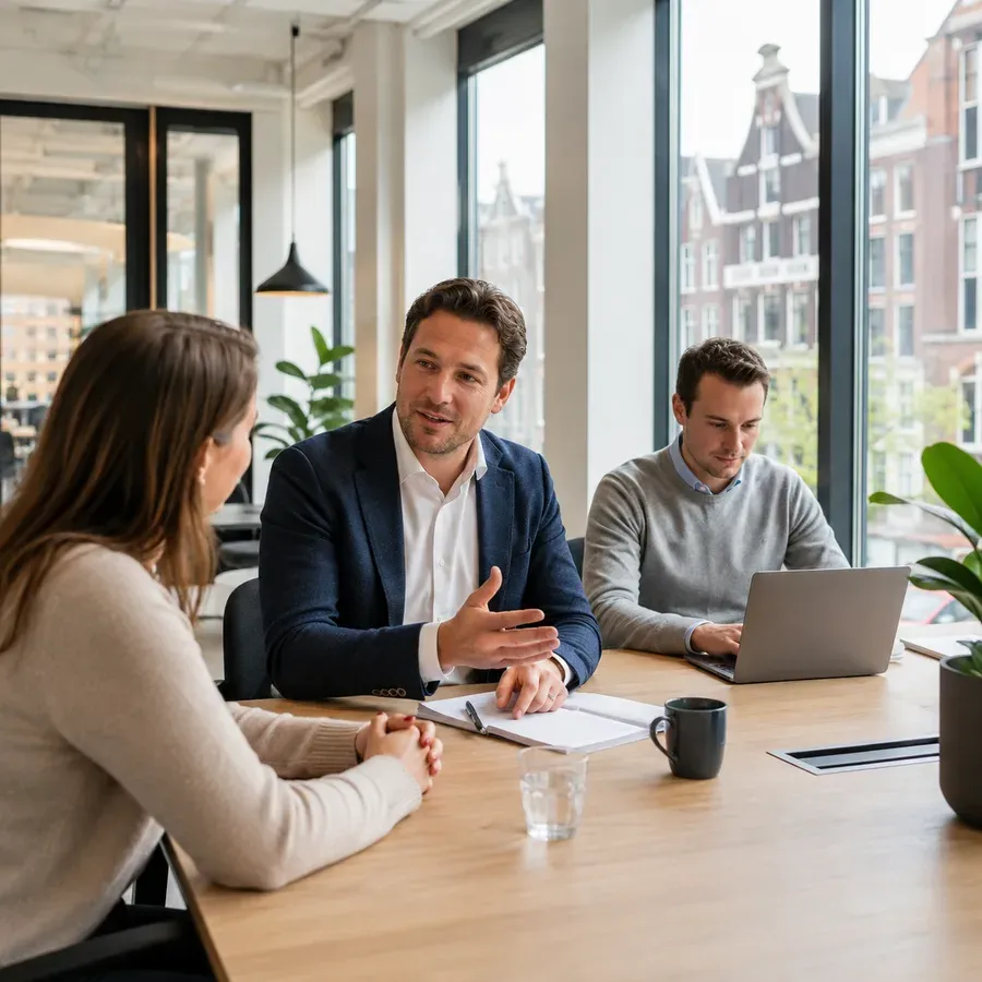 Placeholder: an account review meeting around a table.